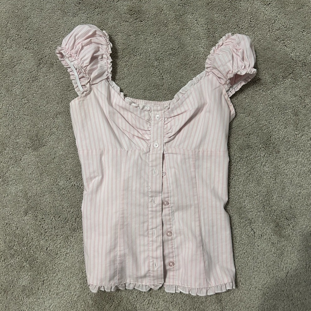 Hollister Light Pink Striped Short Sleeve Top